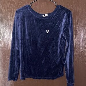 Velvet Long Sleeve Top in Navy Blue